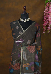 Deep Olive Green- Jasmine - Fancy Jute Cotton with Kalamkari Prints - Perfect for Office Wear
