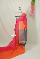 (PRE-BOOKING) Strawberry Orange Popsicle - Linen Cotton Saree with Gradient Ombre tone with Stripes Pallu and Blouse - Perfect for Office Wear | Summer wear | Casual Wear