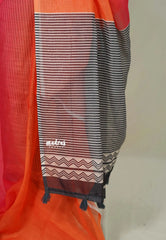 (PRE-BOOKING) Strawberry Orange Popsicle - Linen Cotton Saree with Gradient Ombre tone with Stripes Pallu and Blouse - Perfect for Office Wear | Summer wear | Casual Wear