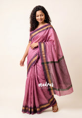 Dual Shade Onion Pink with Black - Raaga - Semi Tussar with Rudraksham Border - Best for Small Functions