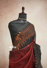 Thoolika - Organic linen hand woven Jamdani ikkat weaving - Red