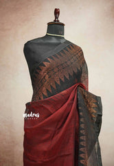 Thoolika - Organic linen hand woven Jamdani ikkat weaving - Red