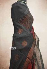 Thoolika - Organic linen hand woven Jamdani ikkat weaving - Red