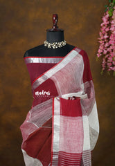 Maroon and White Shades - Organic linen big checks with small border - Perfect for Office Wear