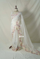 Creamy Ivory - Soft Organza Silk Saree with Cut Embroidery Border - Best for Diwali Festive