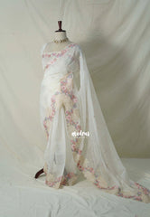 Creamy Ivory - Soft Organza Silk Saree with Cut Embroidery Border - Best for Diwali Festive