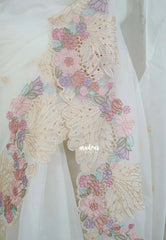 Creamy Ivory - Soft Organza Silk Saree with Cut Embroidery Border - Best for Diwali Festive