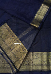 Midnight Blue - Soft Organza silk with zari border