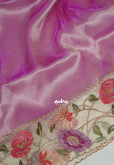 Magenta Mist - Premium Organza Silk Saree with Big Lace Embroidery Border - Best for Engagements / Haldi / Reception / Party Wear