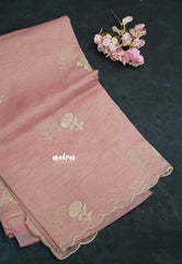 Pastel Pink - Organza Silk with Small Rose Embroidery - Best for Engagements / Haldi / Reception