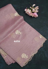 Onion Pink - Organza Silk with Small Rose Embroidery - Best for Engagements / Haldi / Reception
