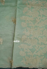 Pastel Green - Organza Silk with Small Rose Embroidery - Best for Engagements / Haldi / Reception
