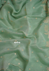 Pastel Green - Organza Silk with Small Floral Embroidery - Best for Engagements / Haldi / Reception