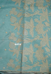 Pastel Blue - Organza Silk with Small Floral Embroidery - Best for Engagements / Haldi / Reception
