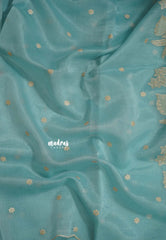 Pastel Blue - Organza Silk with Small Floral Embroidery - Best for Engagements / Haldi / Reception