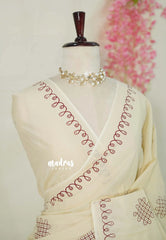Ivory Beige - Oviyam - Madras Margazhi Special Handblock kolam Printed Bamboo Cotton Double Blouse Combo