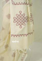 Ivory Beige - Oviyam - Madras Margazhi Special Handblock kolam Printed Bamboo Cotton Double Blouse Combo