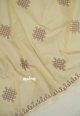 Ivory Beige - Oviyam - Madras Margazhi Special Handblock kolam Printed Bamboo Cotton Double Blouse Combo