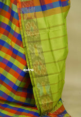 Multichecks Green pallu - Vaibhogam - Silk Cotton with Kattam Body with pochampalli border - Paalum Pazhamum - Best for functions