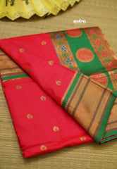SALE! Rich Malai silk with paithani weaving bavanji border - Rani pink