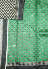 Yamini Paper silk with Ajrakh pallu and blouse - Black with Green - Madras Sarees