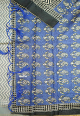 Yamini Paper silk with Ajrakh pallu and blouse - Black with Ink blue - Madras Sarees