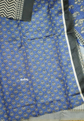 Yamini Paper silk with Ajrakh pallu and blouse - Black with Ink blue - Madras Sarees