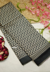 Yamini Paper silk with Ajrakh pallu and blouse - Black with Neon green - Madras Sarees