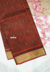 Kalanjali chanderi silk cotton patola ikkat prints - Brick red