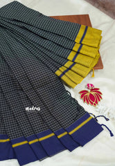 Patteda Anchu saree Black with Blue and Yellow Ganga Jamuna border