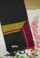 Patteda Anchu saree Black with Magenta and Yellow Ganga Jamuna border - Madras Sarees