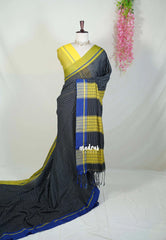 Patteda Anchu saree Black with Blue and Yellow Ganga Jamuna border