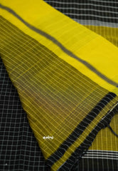 Patteda Anchu saree Black with Blue and Yellow Ganga Jamuna border - Madras Sarees
