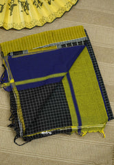 Patteda Anchu saree Black with Blue and Yellow Ganga Jamuna border - Madras Sarees