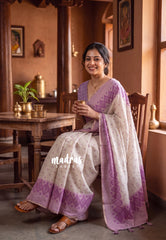 Muted Beige - Pragathi - Linen Cotton Saree with Diamond Shape Buttas - Perfect for Office Wear | Summer wear | Casual Wear