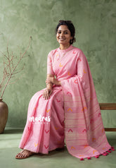 Pink Blossom - Pragathi - Linen Cotton Saree Geometry Prints - Perfect for Office Wear | Summer wear | Casual Wear