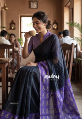 Classic Black - Pragathi - Linen Cotton Plain Saree with Contrast Pallu and Blouse - Best for Office Wear | Casual Wear