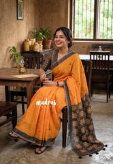 Pumpkin Orange - Pragathi - Linen Cotton Saree Buttas with Tiny Border - Perfect for Office Wear | Summer wear | Casual Wear