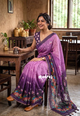Lavender Plum - Pragathi - Linen Cotton Saree with Pichwai Border - Perfect for Office Wear | Summer wear | Casual Wear