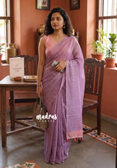 Lilac Glow - Pragathi - Linen Cotton Plain Saree with Contrast Blouse - Perfect for Office Wear | Summer wear | Casual Wear