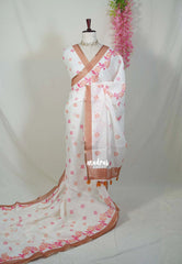 Creamy Ivory - Pragathi - Linen Cotton Saree Rose Prints - Perfect for Office Wear | Summer wear | Casual Wear