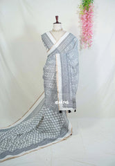 Black and White - Linen Cotton Saree Partly Pallu with Tiny Border - Best for Office Wear | Casual Wear