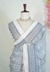 Black and White - Linen Cotton Saree Partly Pallu with Tiny Border - Best for Office Wear | Casual Wear