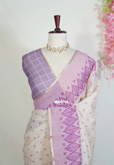 Muted Beige - Pragathi - Linen Cotton Saree with Diamond Shape Buttas - Perfect for Office Wear | Summer wear | Casual Wear