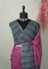 Magenta Pink - Pragathi - Linen Cotton Saree Checks Border - Perfect for Office Wear | Summer wear | Casual Wear