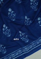Indigo Blue - Pragathi - Linen Cotton Saree Floral Prints - Perfect for Office Wear | Summer wear | Casual Wear