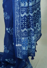 Indigo Blue - Pragathi - Linen Cotton Saree Floral Prints - Perfect for Office Wear | Summer wear | Casual Wear