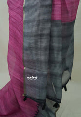 Magenta Pink - Pragathi - Linen Cotton Saree Checks Border - Perfect for Office Wear | Summer wear | Casual Wear