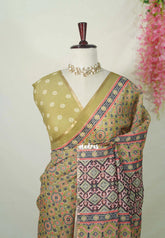 Olive Brown - Pragathi - Linen Cotton Saree with Floral Prints - Best for Office Wear | Casual Wear