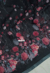 Elephant Black - Pragathi - Linen Cotton Saree with Floral Print and Tiny Border - Perfect for Office Wear | Summer wear | Casual Wear